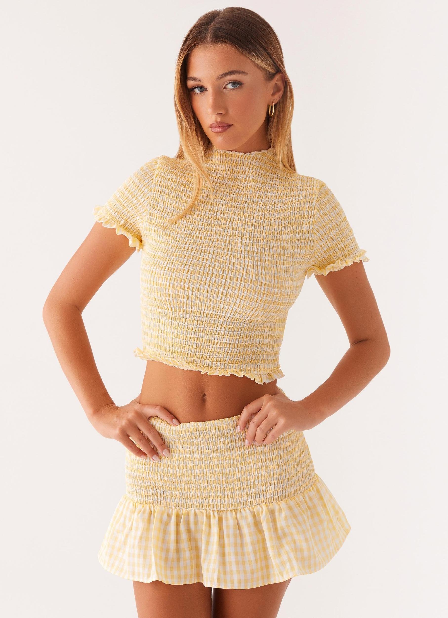 Sweetest Pie Mini Skirt - Yellow Gingham Product Image