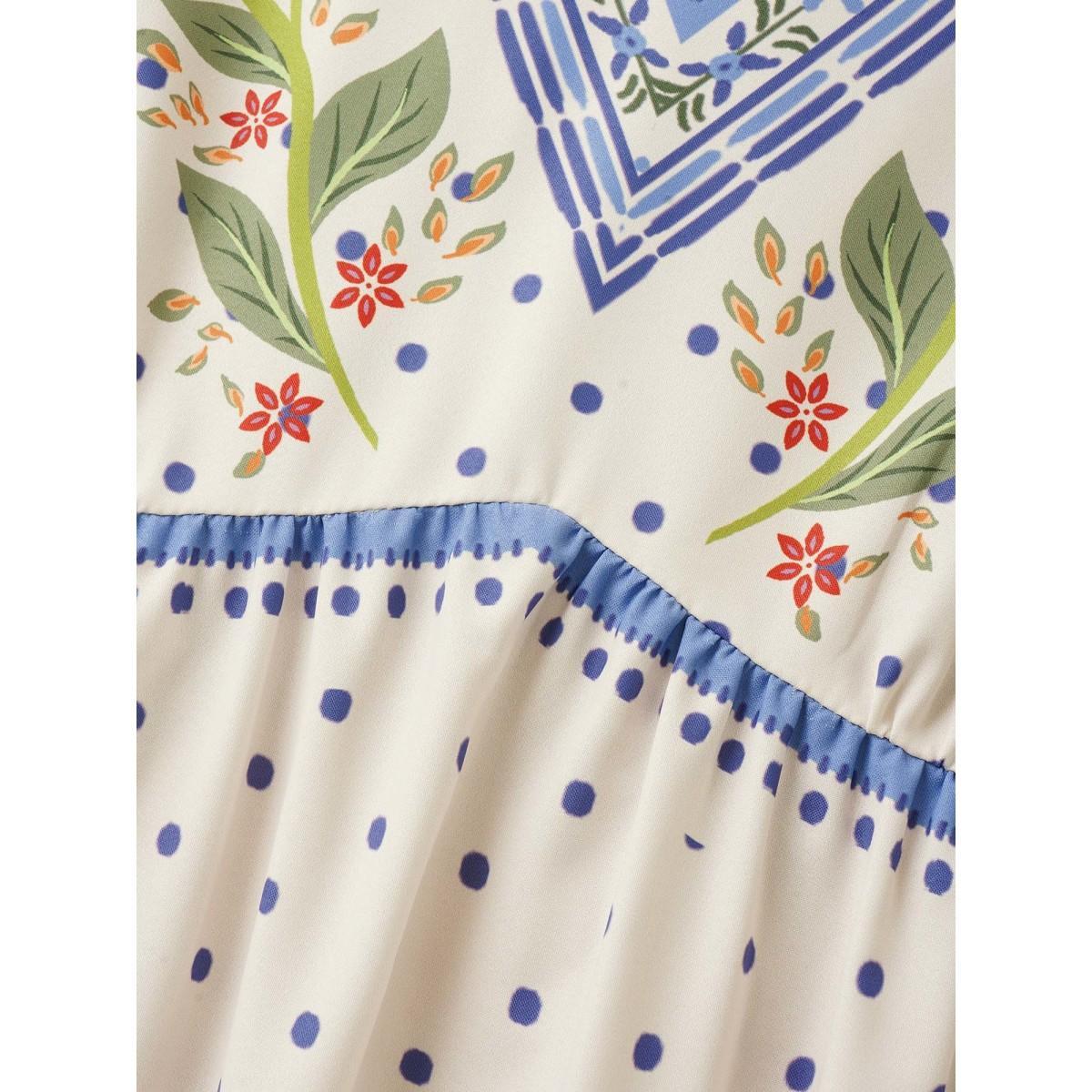 Plus Size V Neck Floral Print Elastic Waist Lantern Sleeve Dress Blue Women Resort Gathered V-neck Sleeveless Curvy Midi Dress BloomChic 12/L Product Image