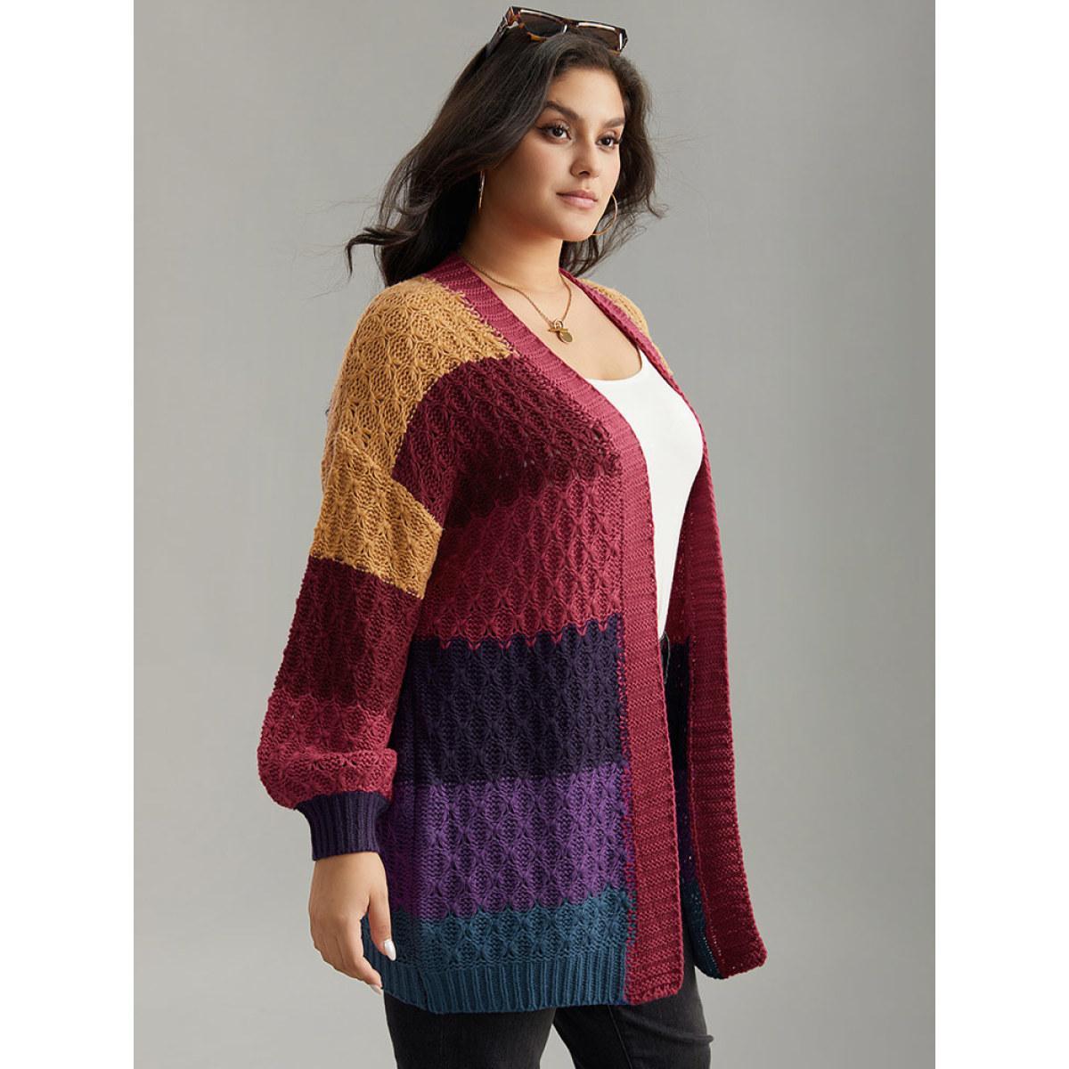 Plus Size Rainbow Colorblock Lantern Sleeve Cardigan Multicolor Women Casual Loose Long Sleeve Dailywear Cardigans BloomChic 12/L Product Image