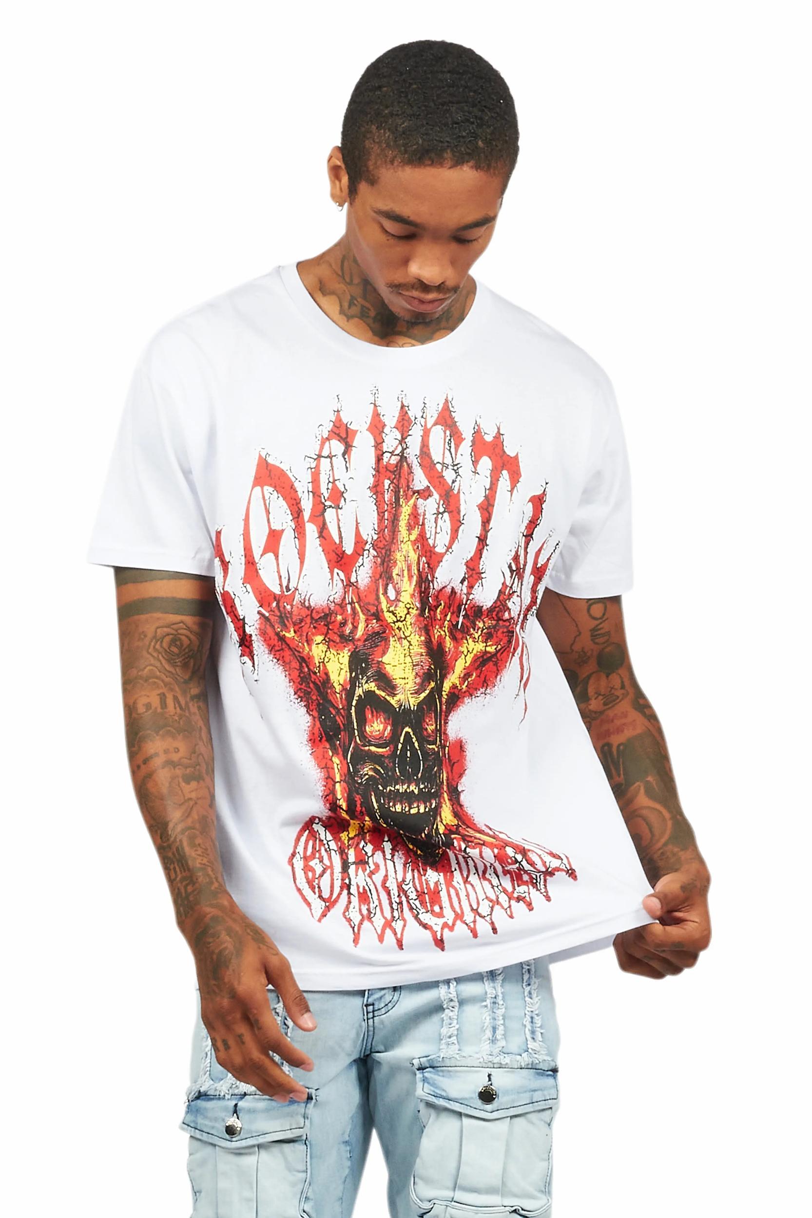 Kalvin White Oversized Graphic T-Shirt Male Product Image