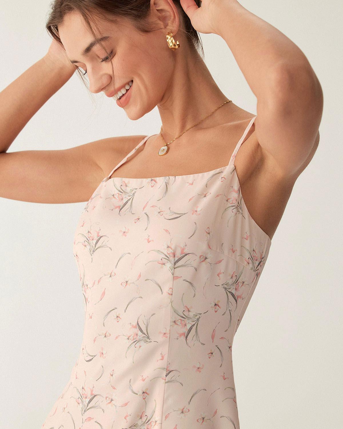 Pink Floral A-Line Slip Mini Dress Product Image