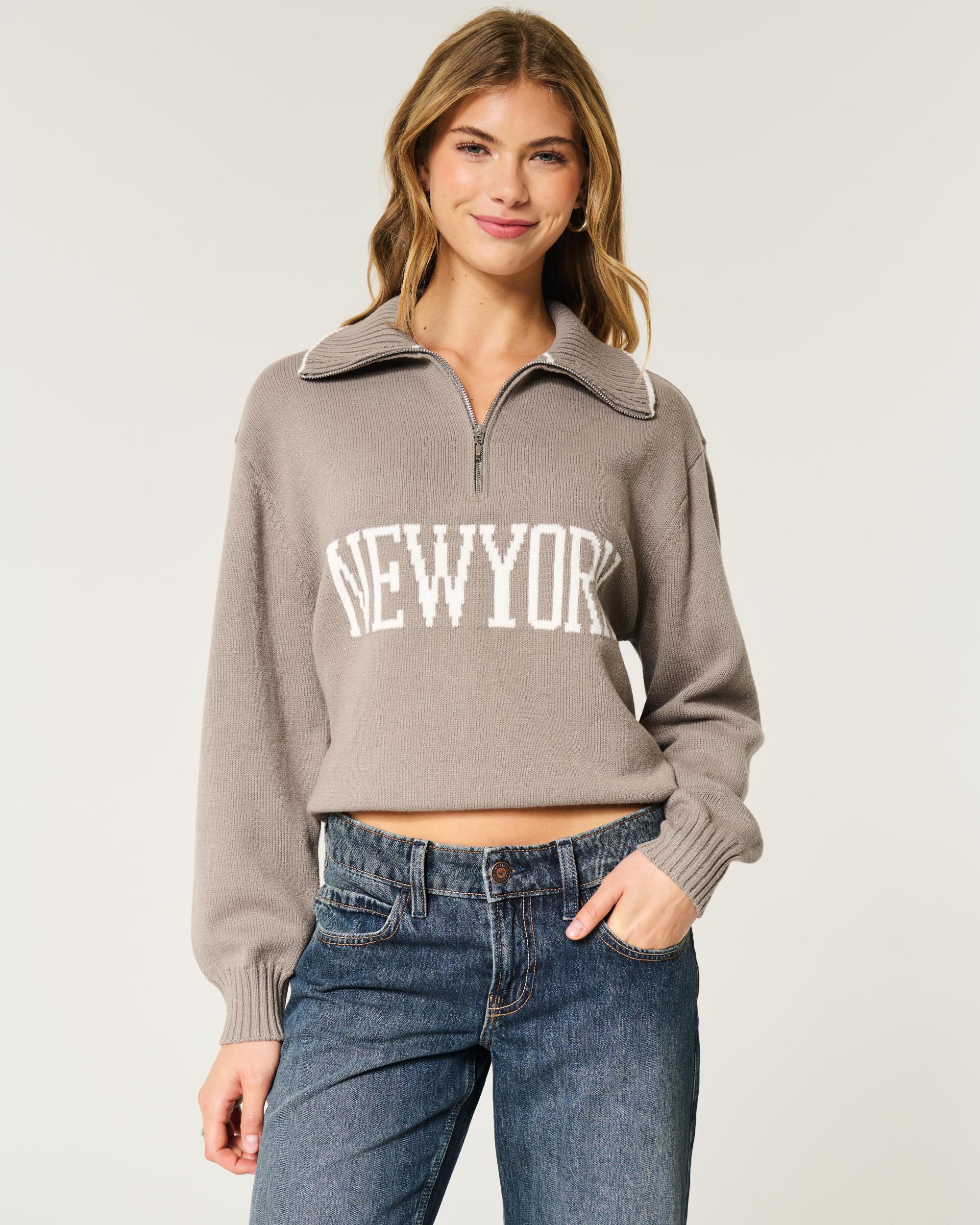 Oversized New York Graphic Half-Zip Sweater Product Image