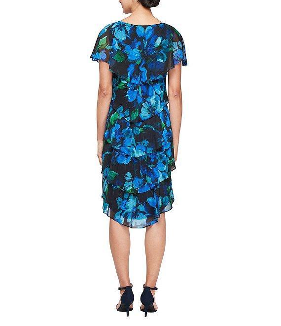 Ignite Evenings Petite Size Short Caplet Sleeve Tiered Floral Print Dress Product Image