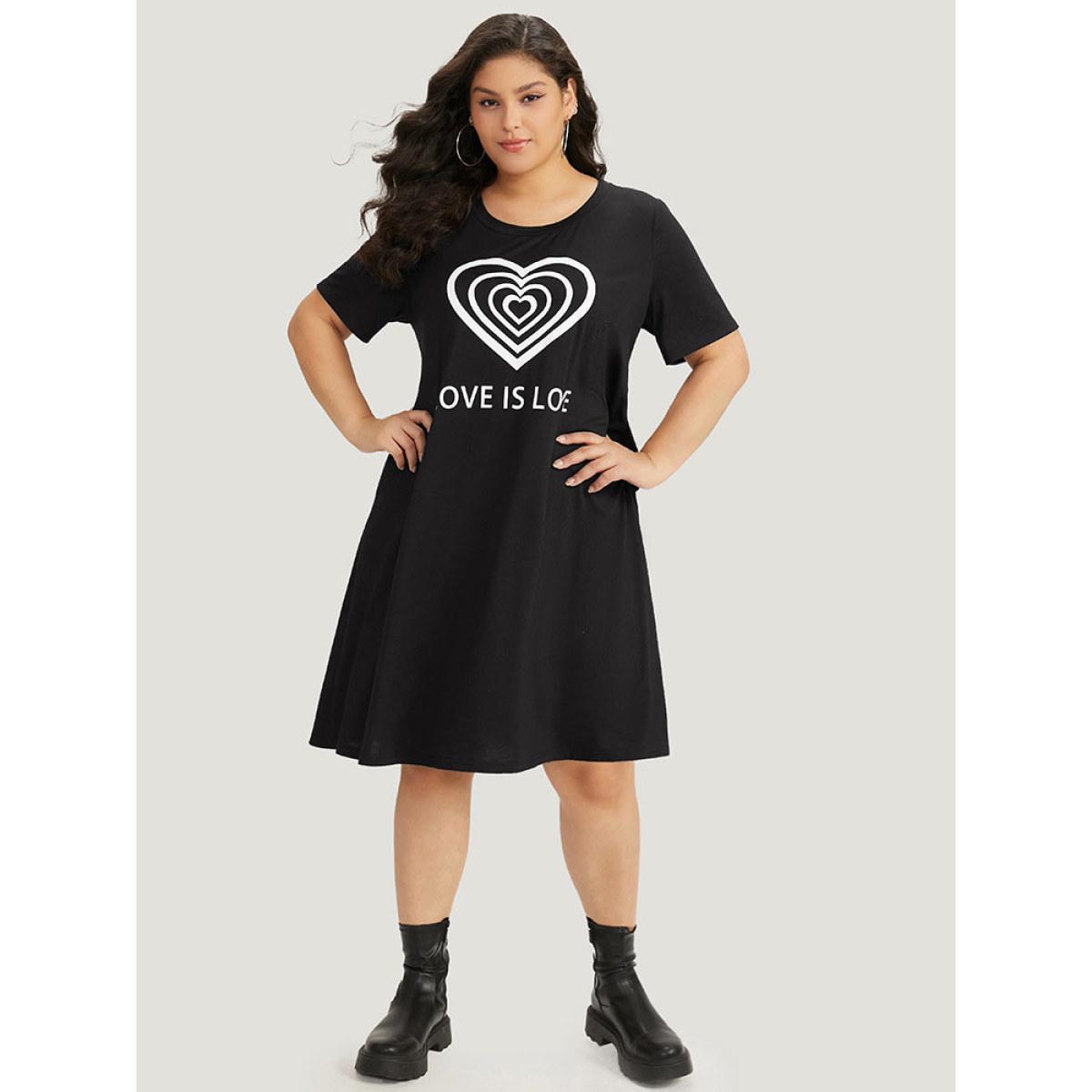 Plus Size Supersoft Essentials Heart & Letter Pocket Crew Neck Dress Black Women Casual Plain Curvy Midi Dress BloomChic 26/4X Product Image