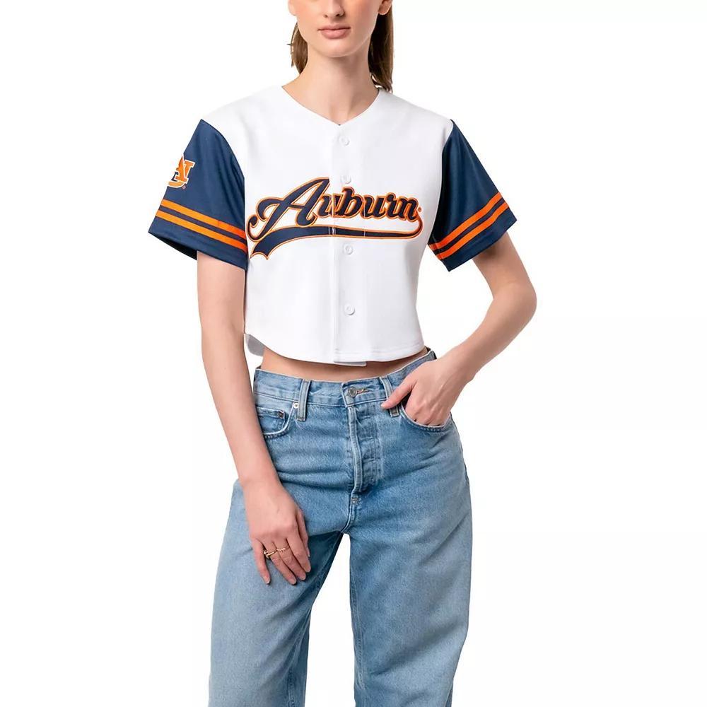 Women's Established & Co. White Auburn Tigers Baseball Jersey Cropped T-Shirt, Size: Small Product Image