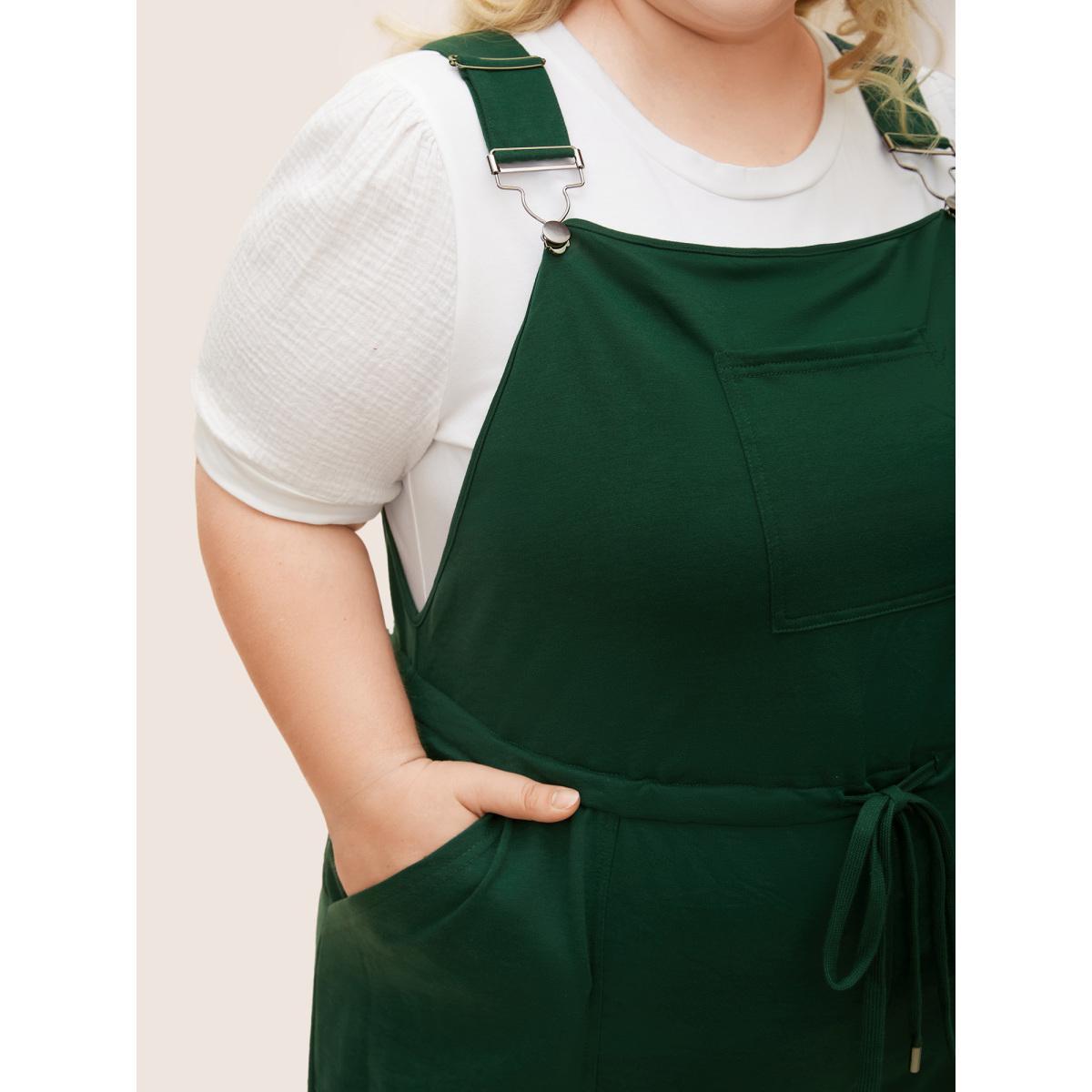 Plus Size Deepred Solid Pocket Drawstring Overall Romper Women Casual Sleeveless Non Everyday Loose Jumpsuits BloomChic 26/4X Product Image