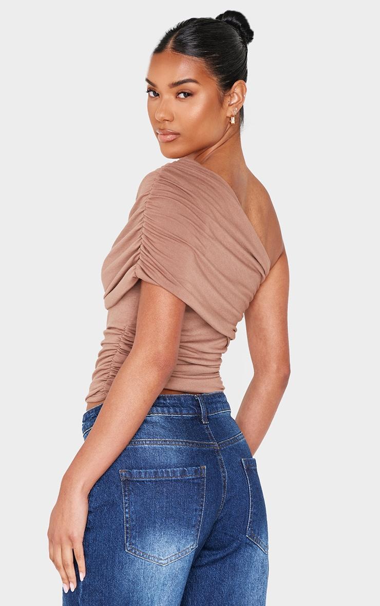 Chocolate Contour Jersey One Shoulder Fold Over Ruched Top Product Image