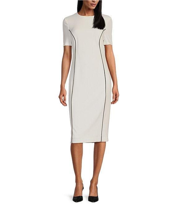 Investments Scuba Crepe Short Sleeve Contrast Piping Sheath Dress Product Image