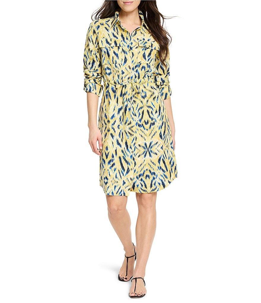 NIC + ZOE Sydney Sunny Skies Point Collar Long Sleeve Tie Waist Dress Product Image