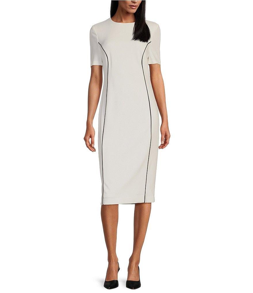 Investments Scuba Crepe Short Sleeve Contrast Piping Sheath Dress Product Image