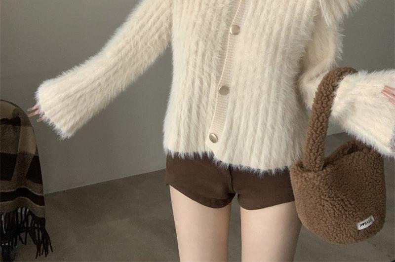 Collar Plain Ribbed Cardigan Product Image