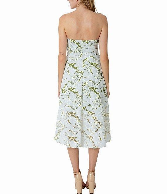 Sam Edelman Jacquard Palm Print Strapless Neck Sleeveless A-Line Midi Dress Product Image
