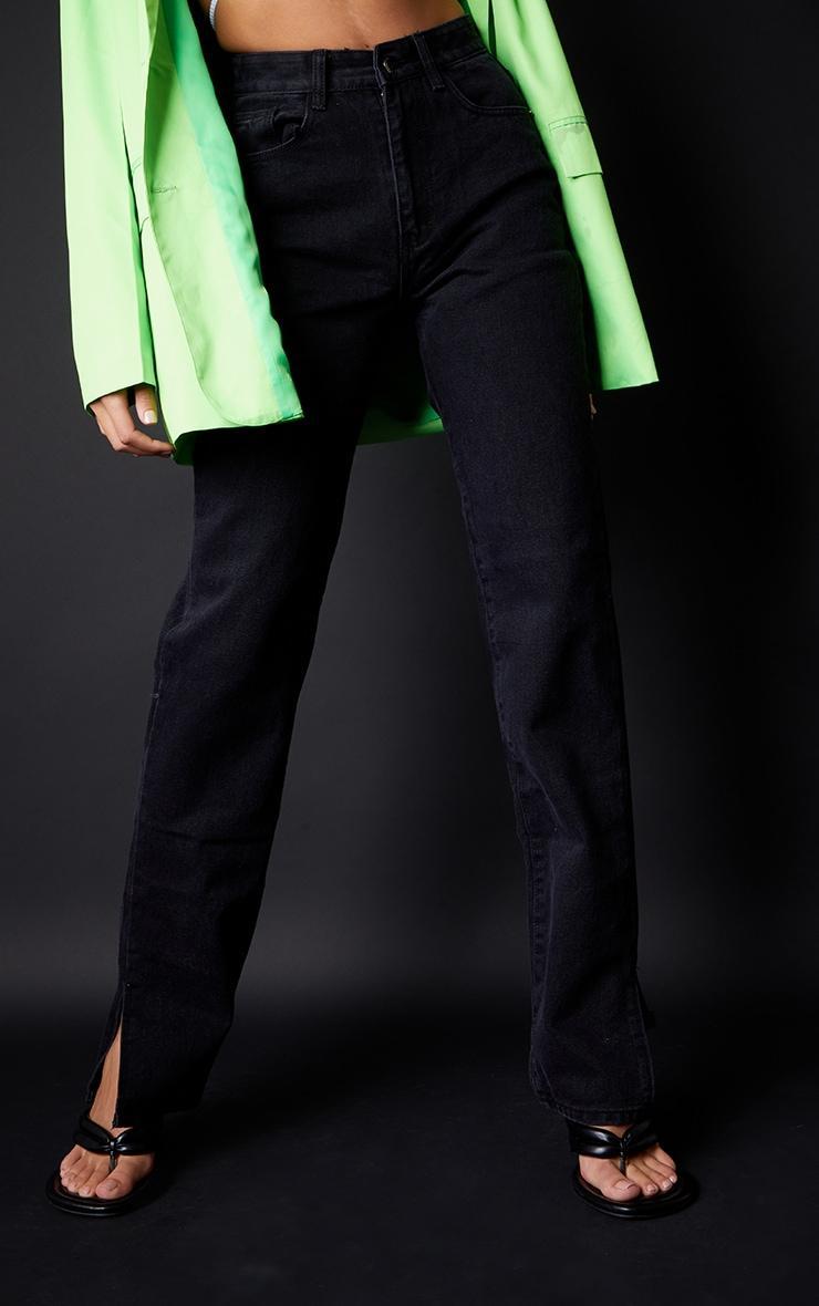 Tall Washed Black High Waist Split Hem Jeans Product Image