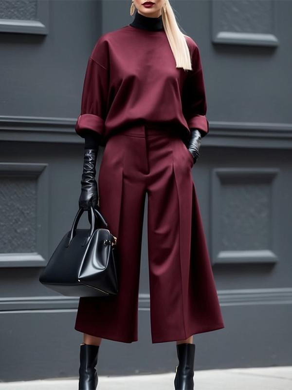 Long Sleeves Loose Solid Color Round-Neck Hoodies&Sweatshirt Tops Product Image
