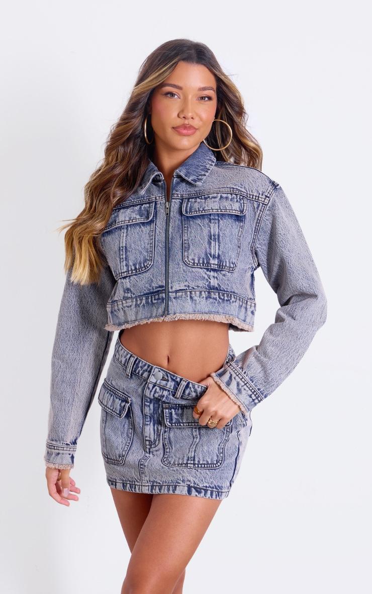 Acid Wash Pocket Detail Denim Mini Skirt Product Image