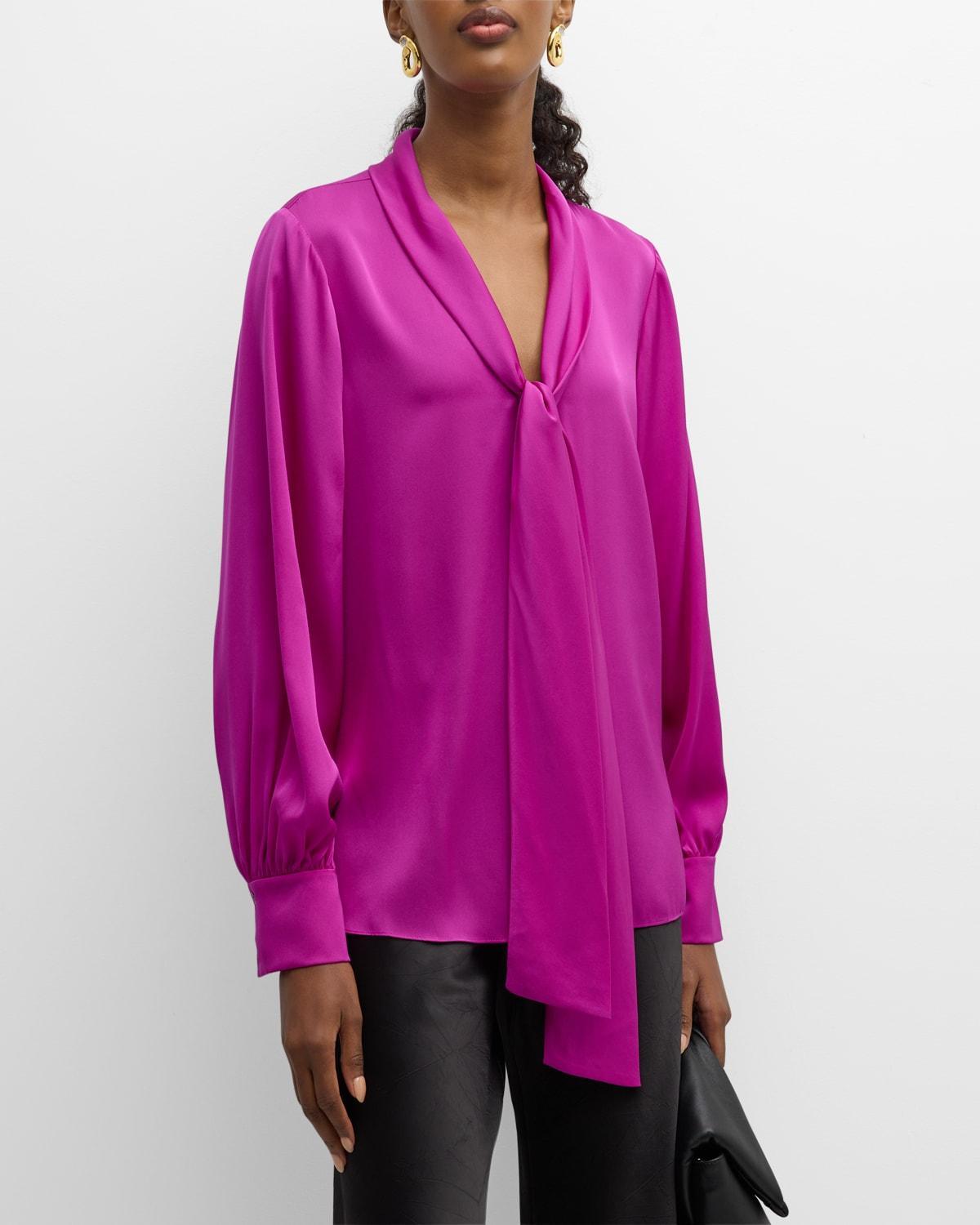 Womens Ella Silk-Blend Tie-Neck Blouse Product Image