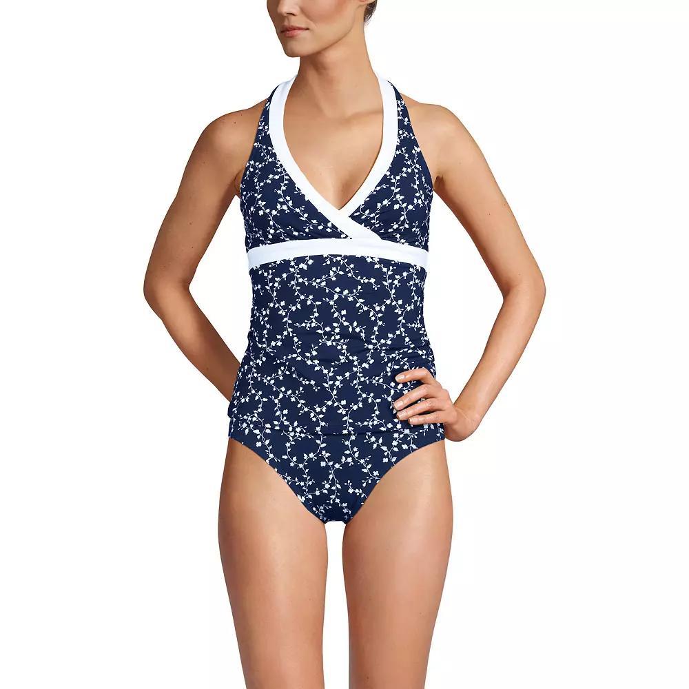 Women's Lands' End V-Neck Halter Tankini Top, Size: Medium, Black White Product Image