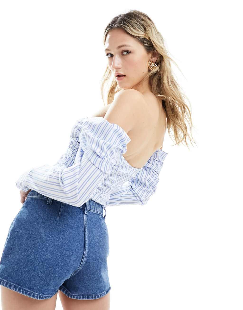 ASOS DESIGN ruched bandeau off shoulder top Product Image