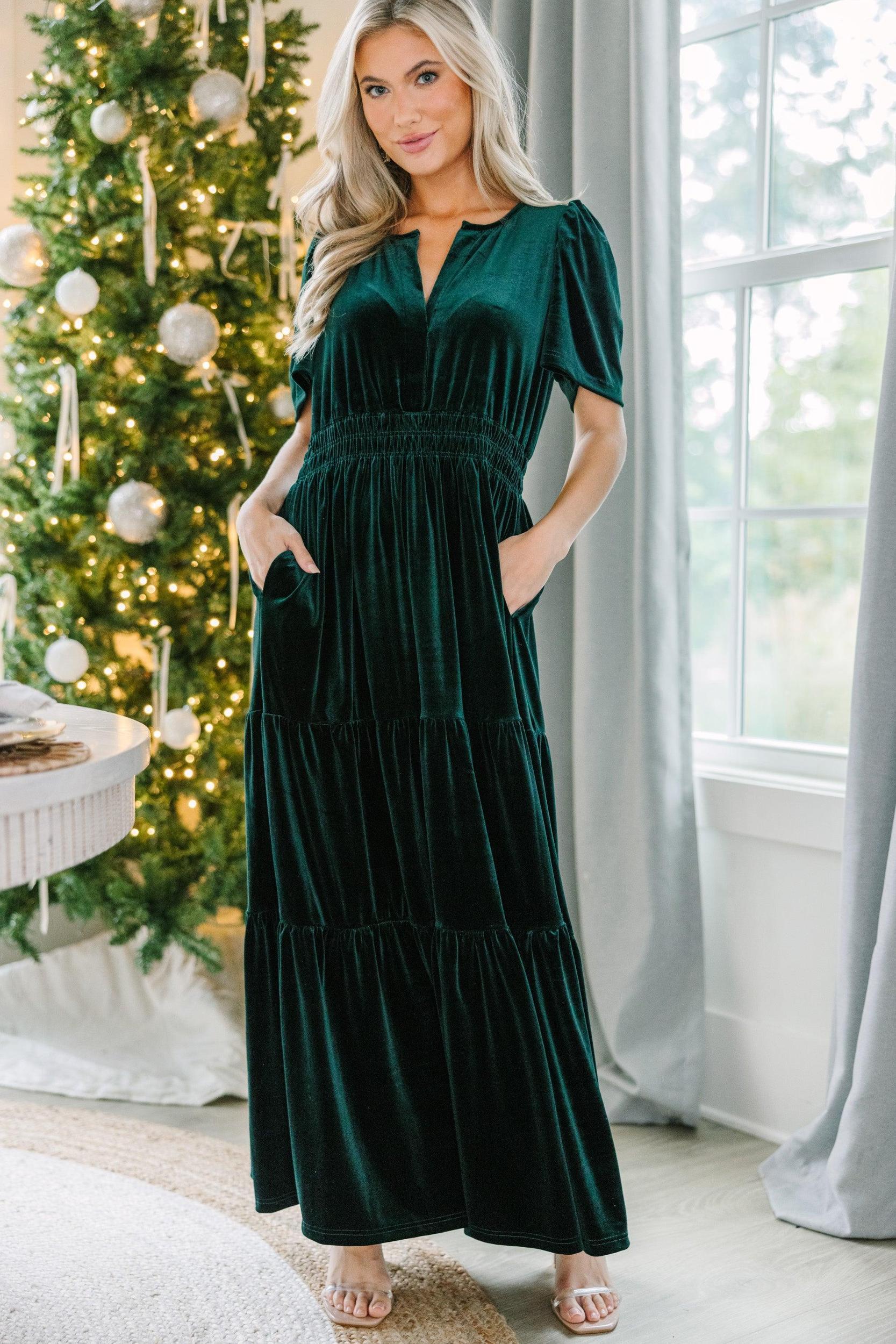 Always Turn To You Emerald Green Velvet Maxi Dress Female Product Image