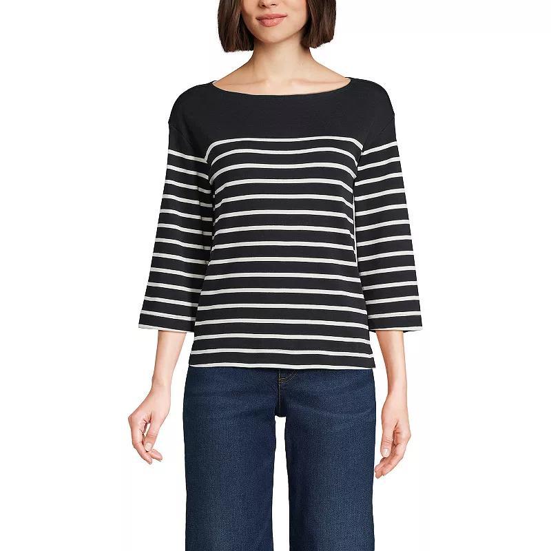 Women's Lands' End 3/4 Bell Sleeve Supima Cotton Tee, Size: Large, Blue Breton Stripe Product Image