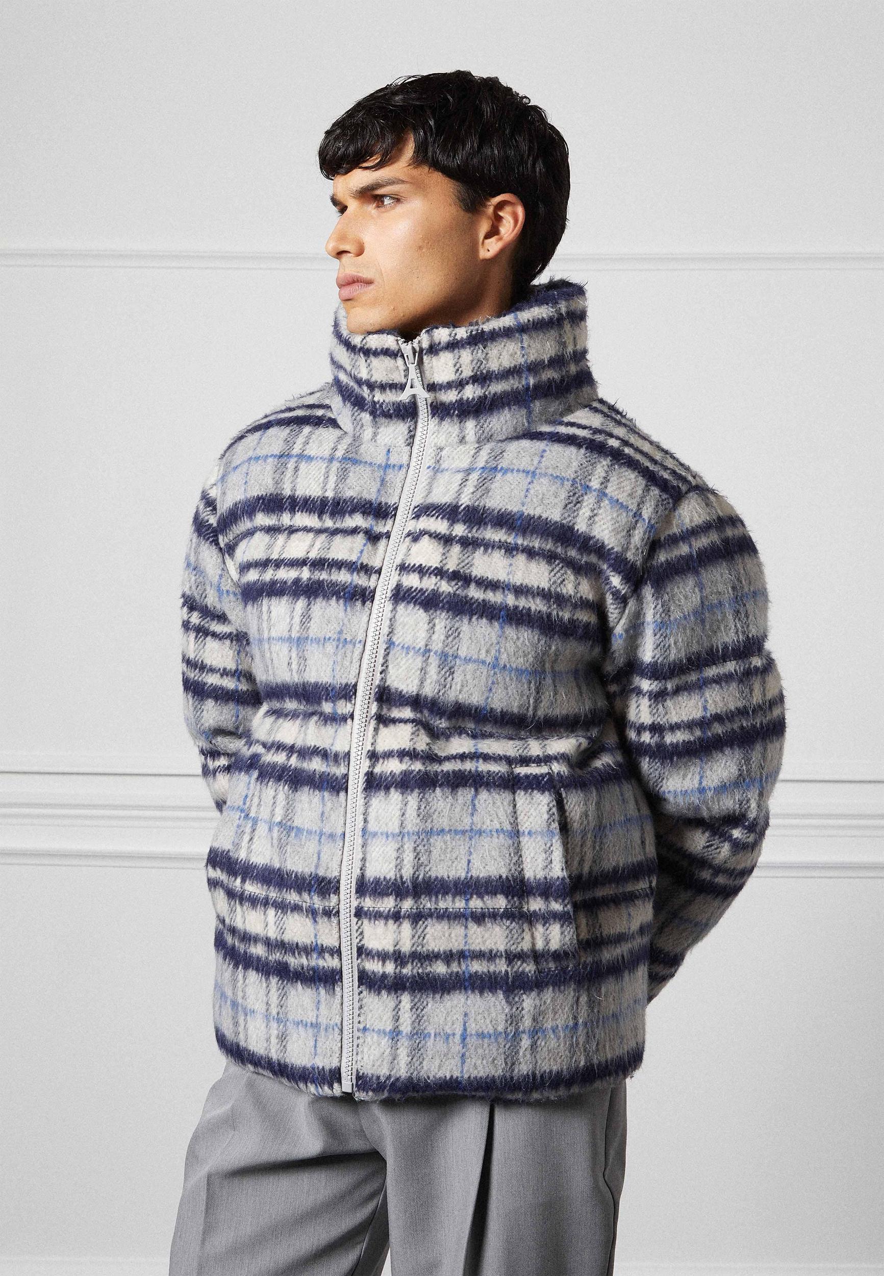 Brushed Check Puffer Jacket - Blue Male Product Image