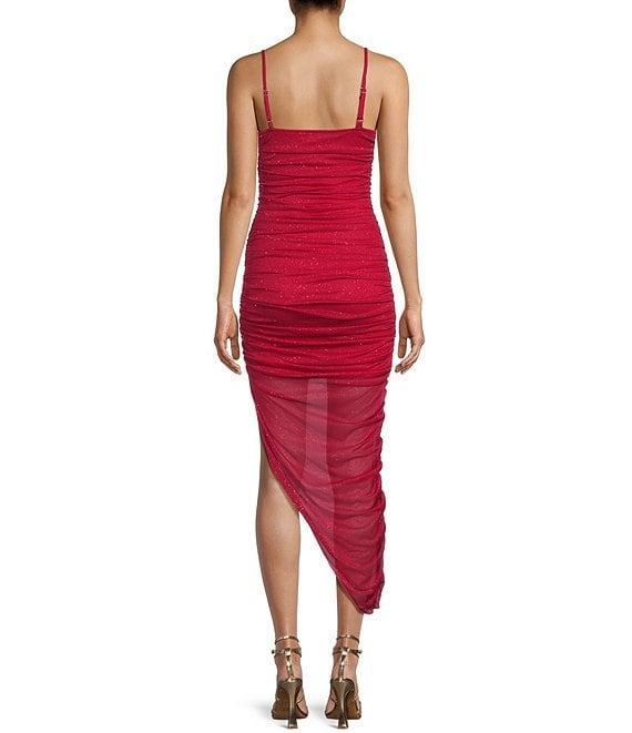 Jump Glitter Ruched Asymmetrical Hem Bodycon Dress Product Image