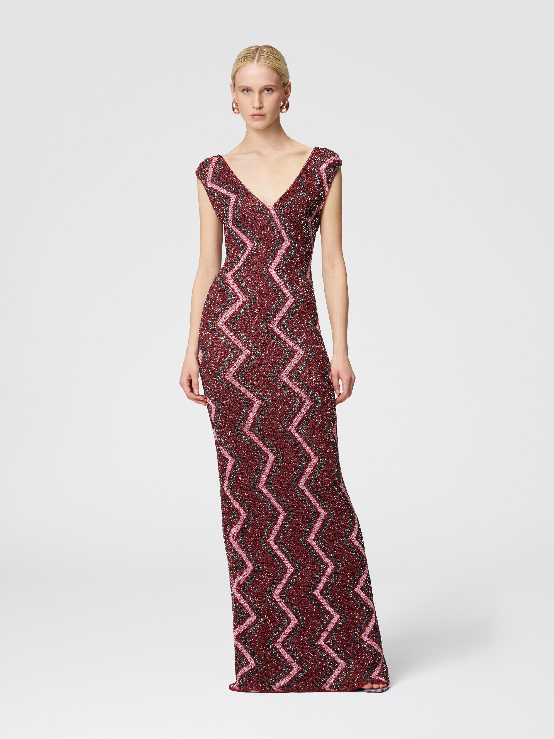 Long zig zag dress with plunging neckline and sequins Product Image