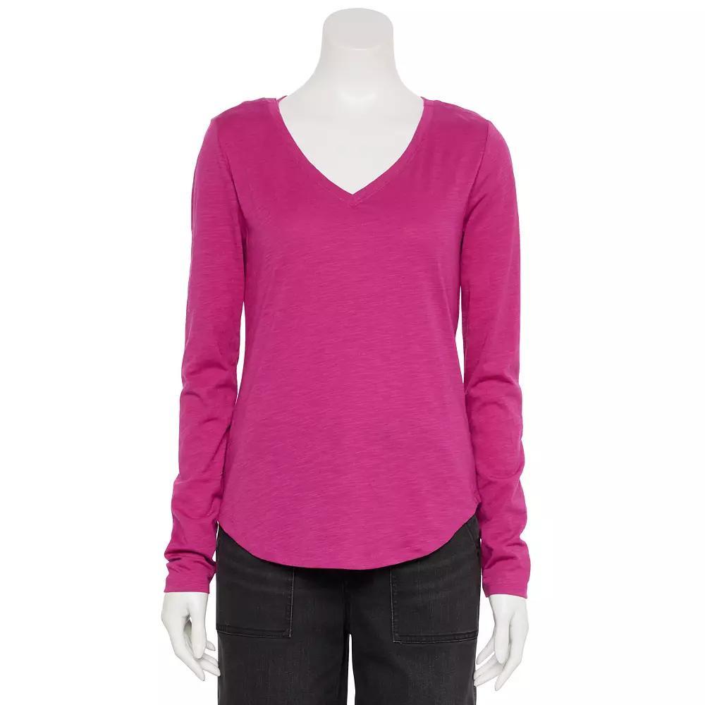 Womens Sonoma Goods For Life Adaptive Everyday Long Sleeve V-Neck T-Shirt Restful Purple Product Image