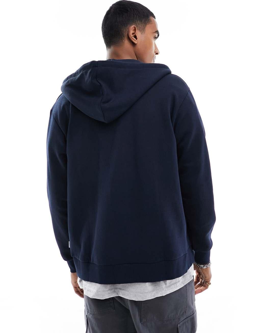 Jack & Jones zip up hoodie in navy Product Image