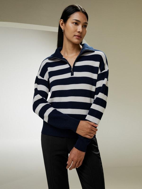 LILYSILK Wool Women's Sweaters Camel with Black Stripes Merino Wool Comfortable Dropped-Shoulder Sweater S Product Image