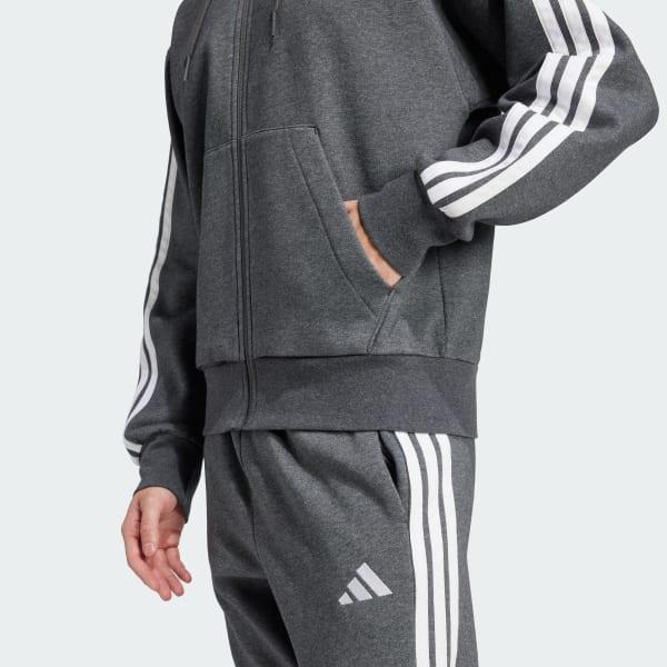 Men's adidas Essentials 3-Stripes Fleece Sportswear Zip Front Hoodie, Size: Medium, Medium Grey Grey Product Image