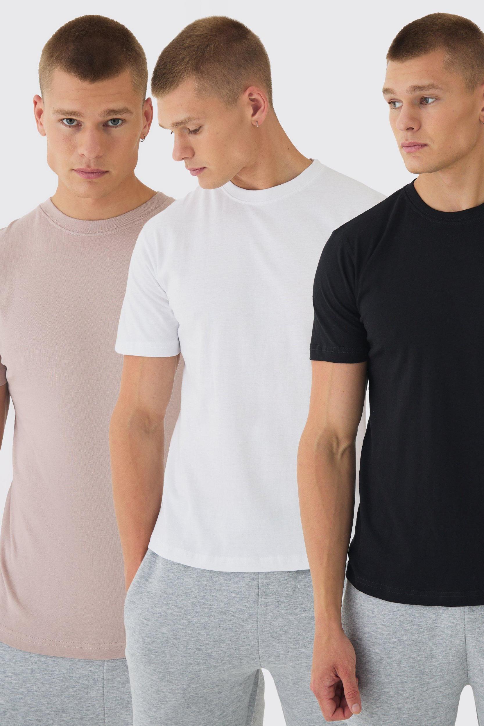 Mens 3 Pack Basic Regular Fit Crew Neck T-shirt - Multi Product Image