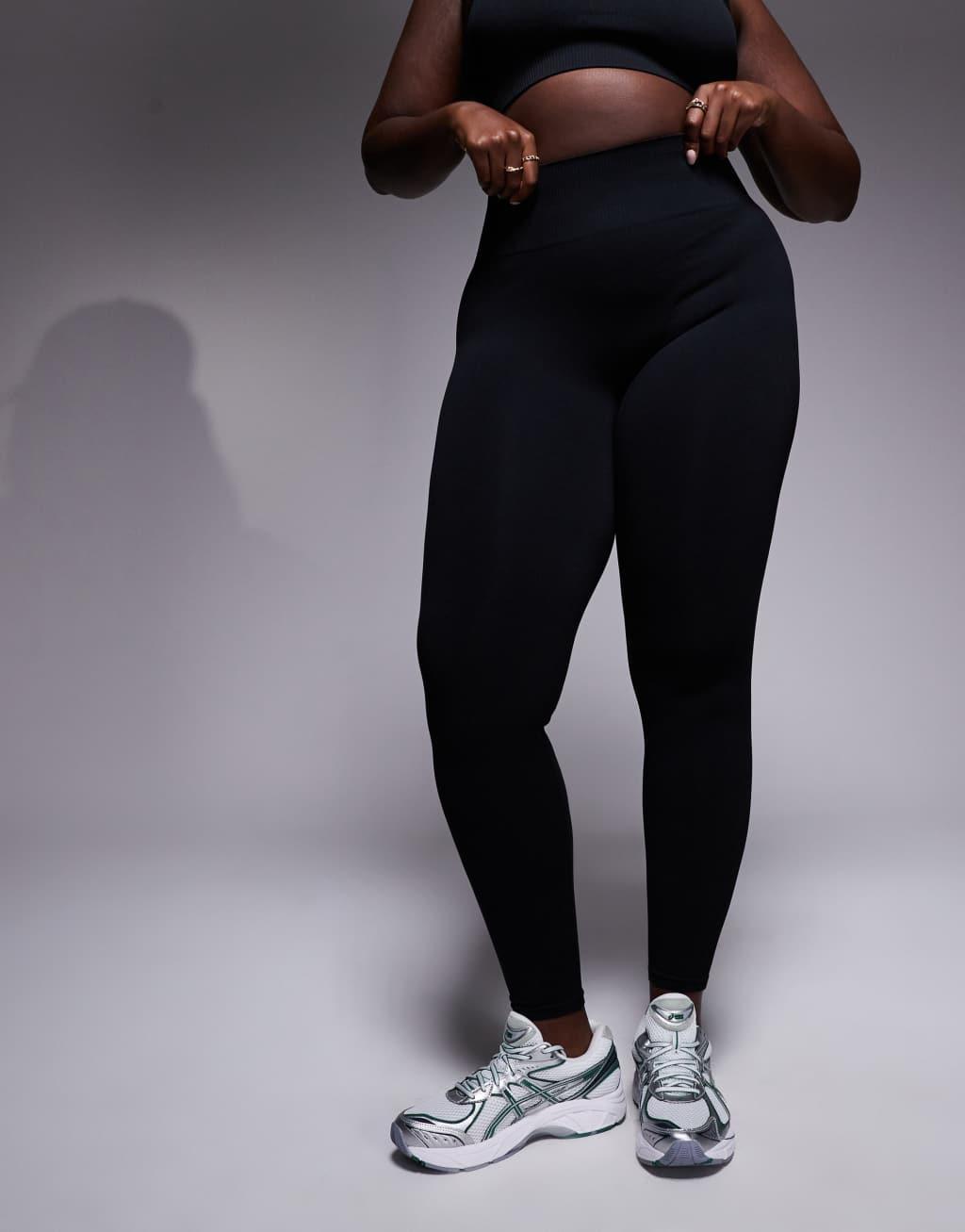 ASOS 4505 Curve sculpting seamless high rise gym leggings in black Product Image