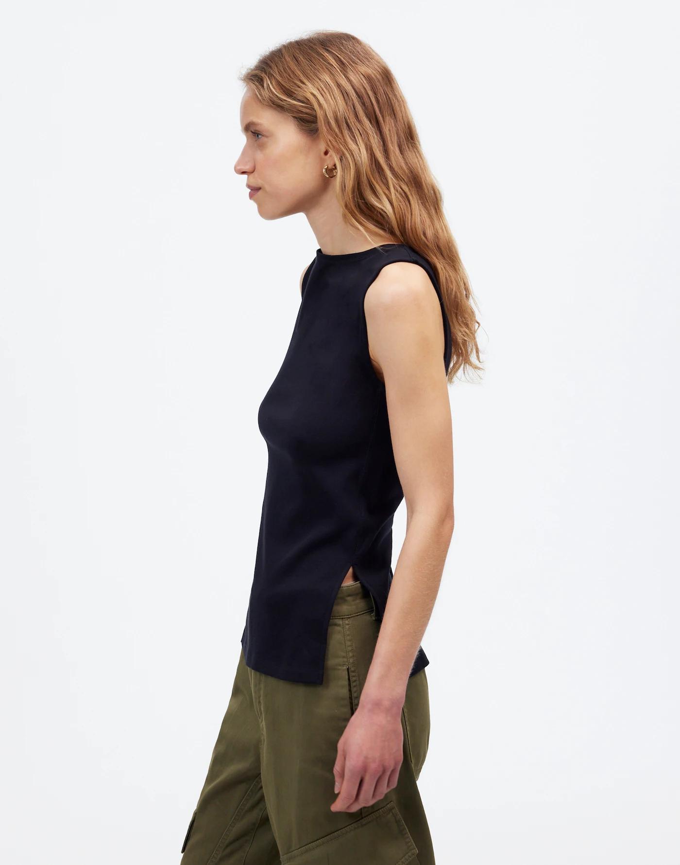 Sleeveless Boatneck Side Slit Tee Product Image