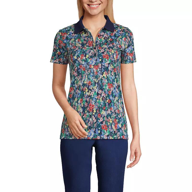 Petite Lands' End Supima Cotton Short Sleeve Polo Shirt, Women's, Size: Large Petite, White Field Floral Product Image