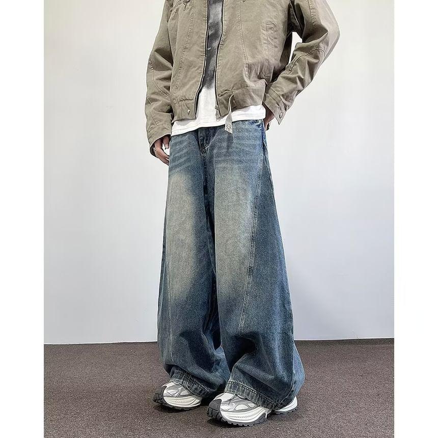 Mid Waist Washed Wide Leg Jeans Product Image