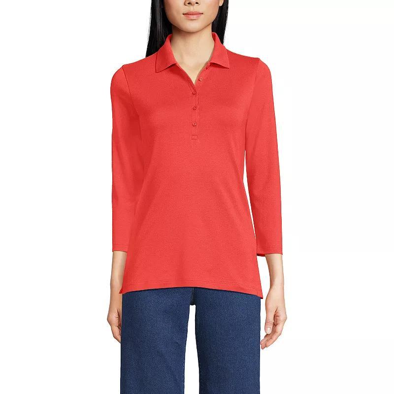 Petite Lands End Supima Cotton 3/4 Sleeve Polo Shirt, Womens Deep Blue Product Image