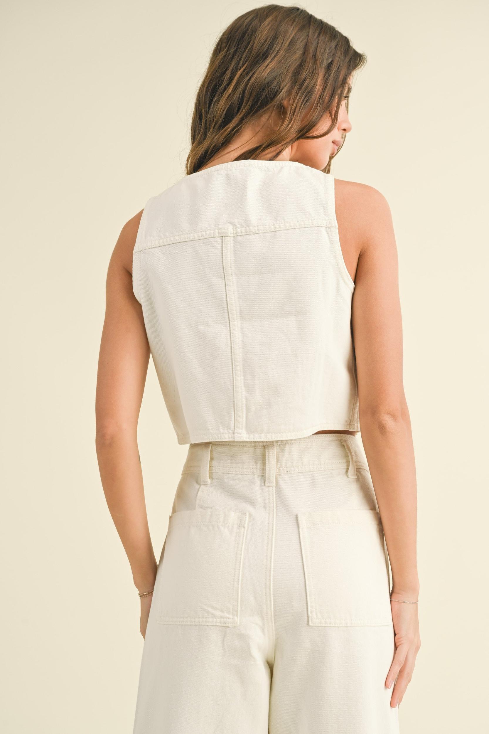 Washed Denim Crop Vest Product Image
