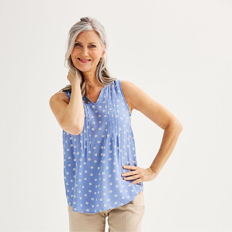 Women's Croft & Barrow® Pintuck Sleeveless Shell Top, Size: Medium, Red Fun Anchor Product Image