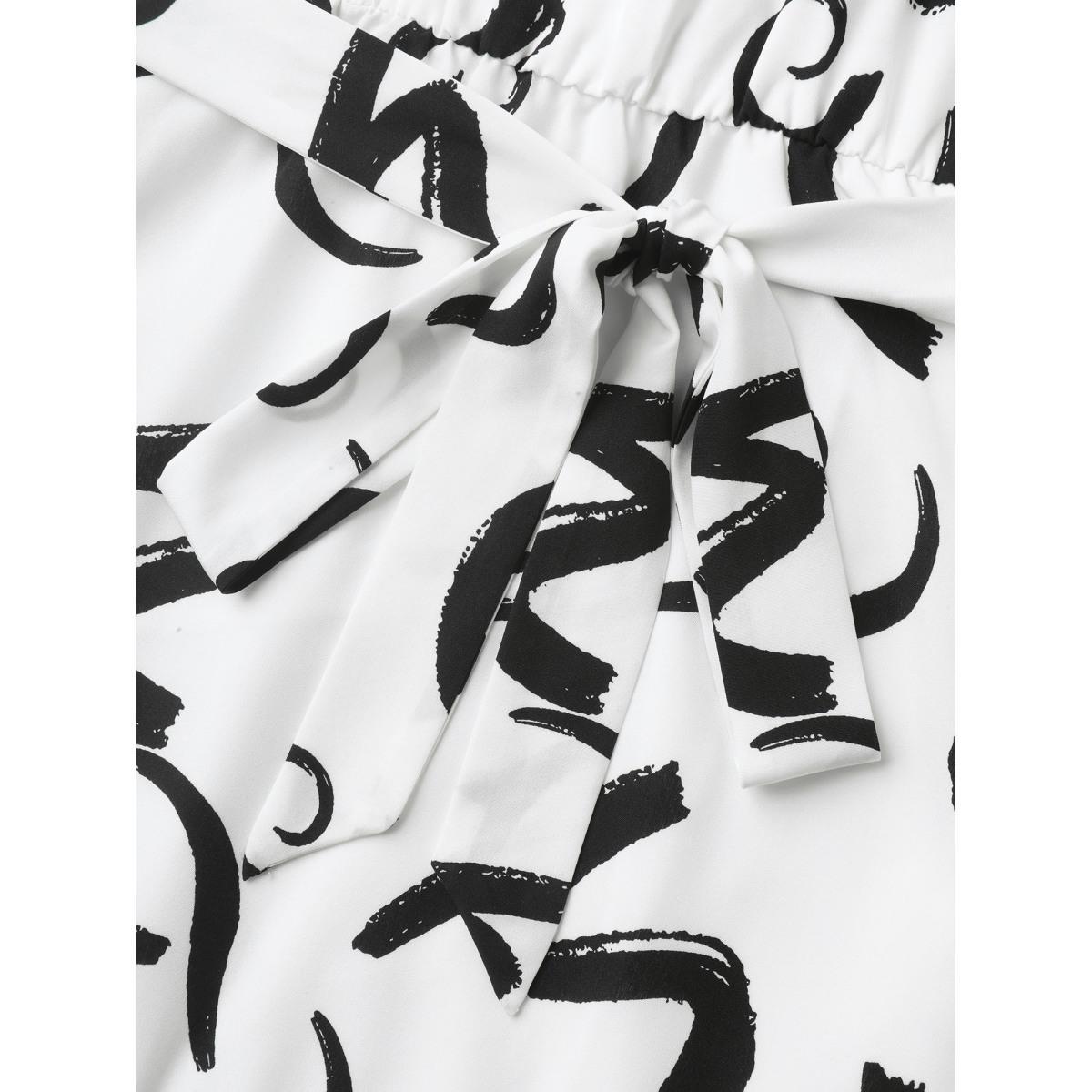 Plus Size Scribble Print Belted Zipper Midi Dress Originalwhite Women V-neck Sleeveless Curvy BloomChic 12/L Product Image