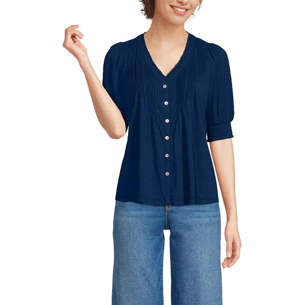 Women's Lands' End Button Pintuck Puff Sleeve Top, Size: XL, White Product Image