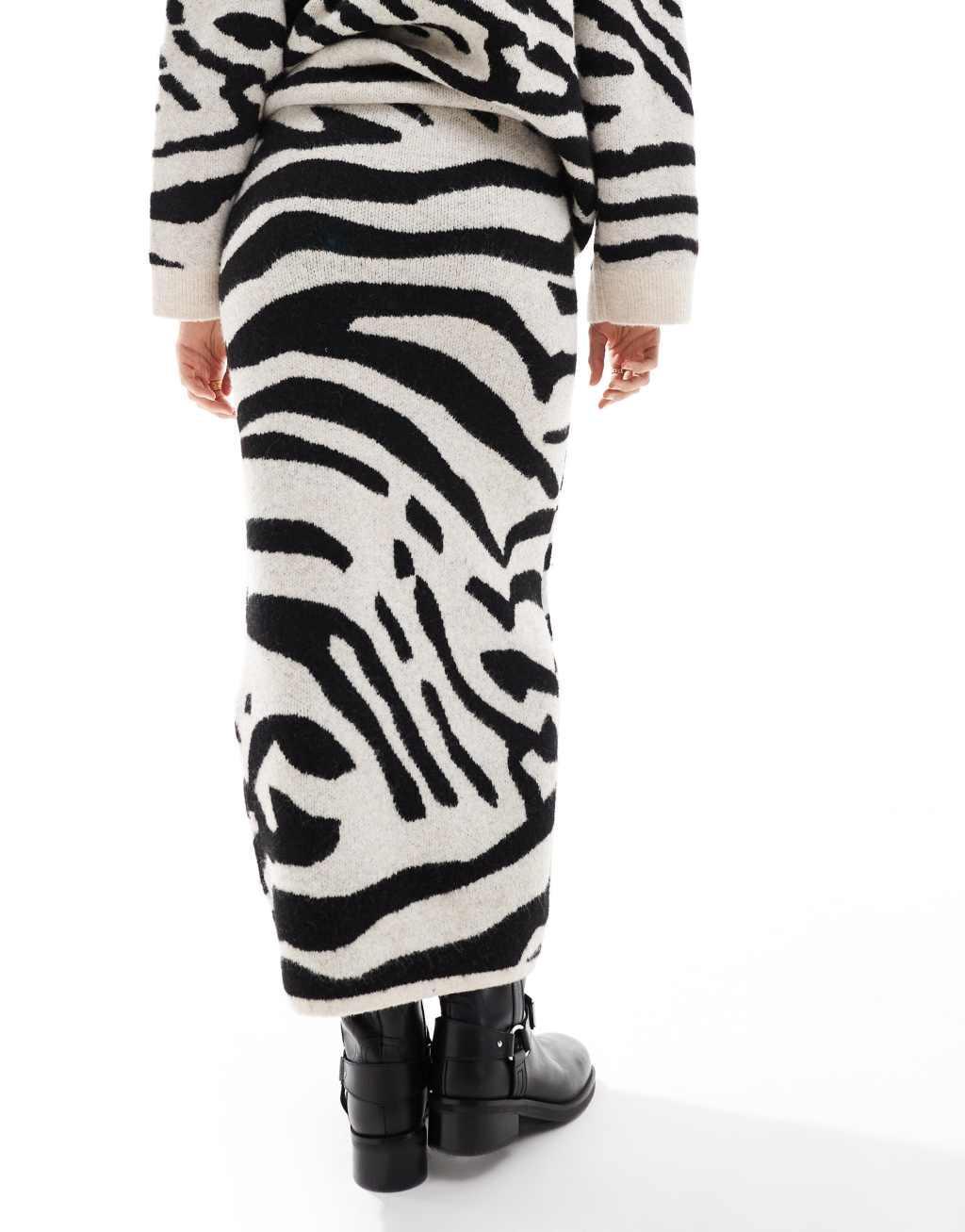 ASOS DESIGN knit maxi skirt in zebra - part of a set Product Image