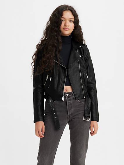Belted Faux Leather Moto Jacket Product Image
