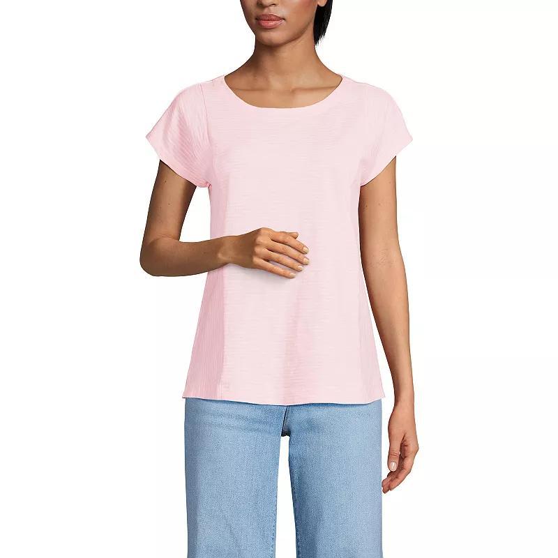 Women's Lands' End Slub Tee, Size: Small, Grey Team Stripe Product Image