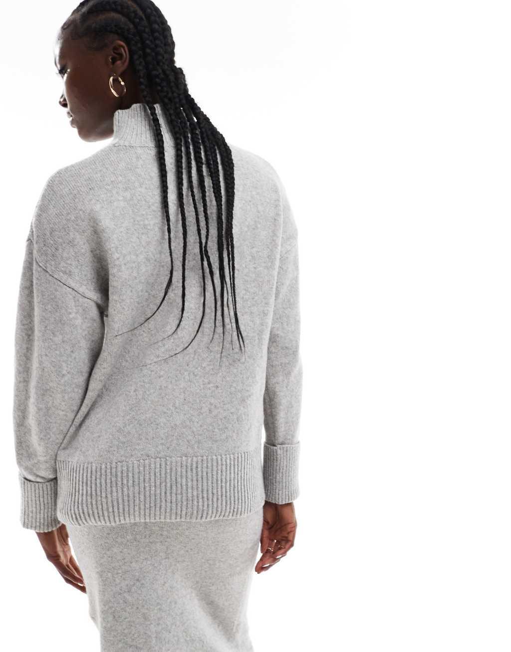 ASOS DESIGN knitted high neck sweater with turn back cuffs in mid gray Product Image