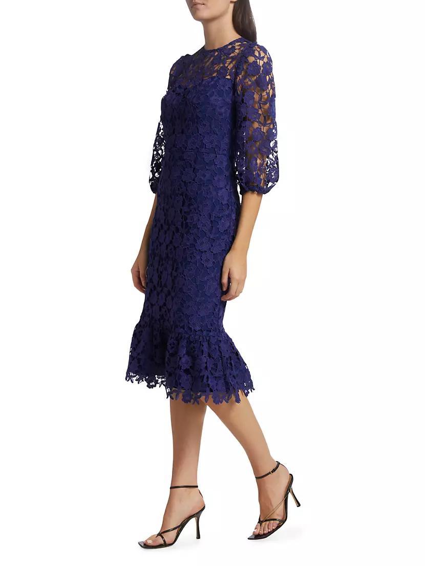 Judith Lace Puff-Sleeve Midi-Dress Product Image