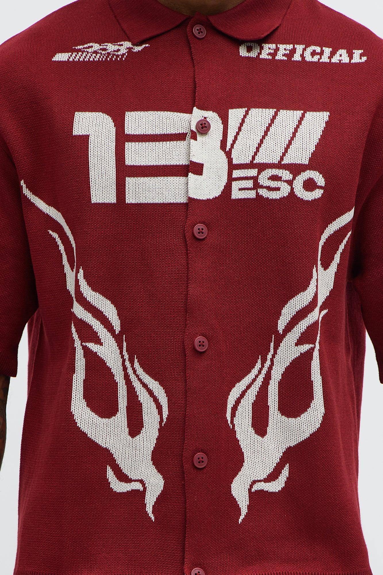 Regular Fit 13 Button Up Sweater Shirt - Red/White Product Image