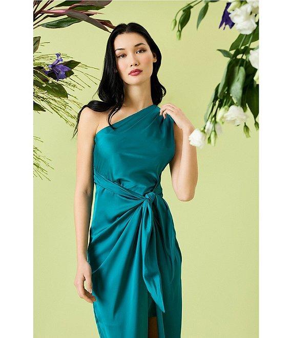 Donna Morgan One Shoulder Tie Waist Draped Skirt Dress Product Image