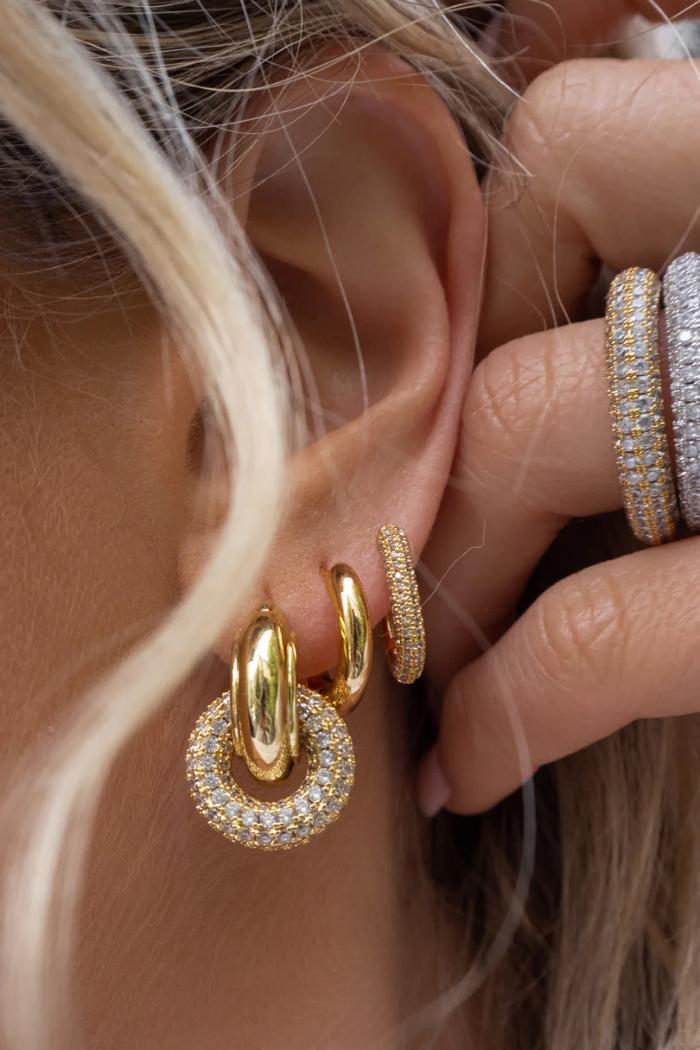 Pave Interlock Hoops - Gold Product Image