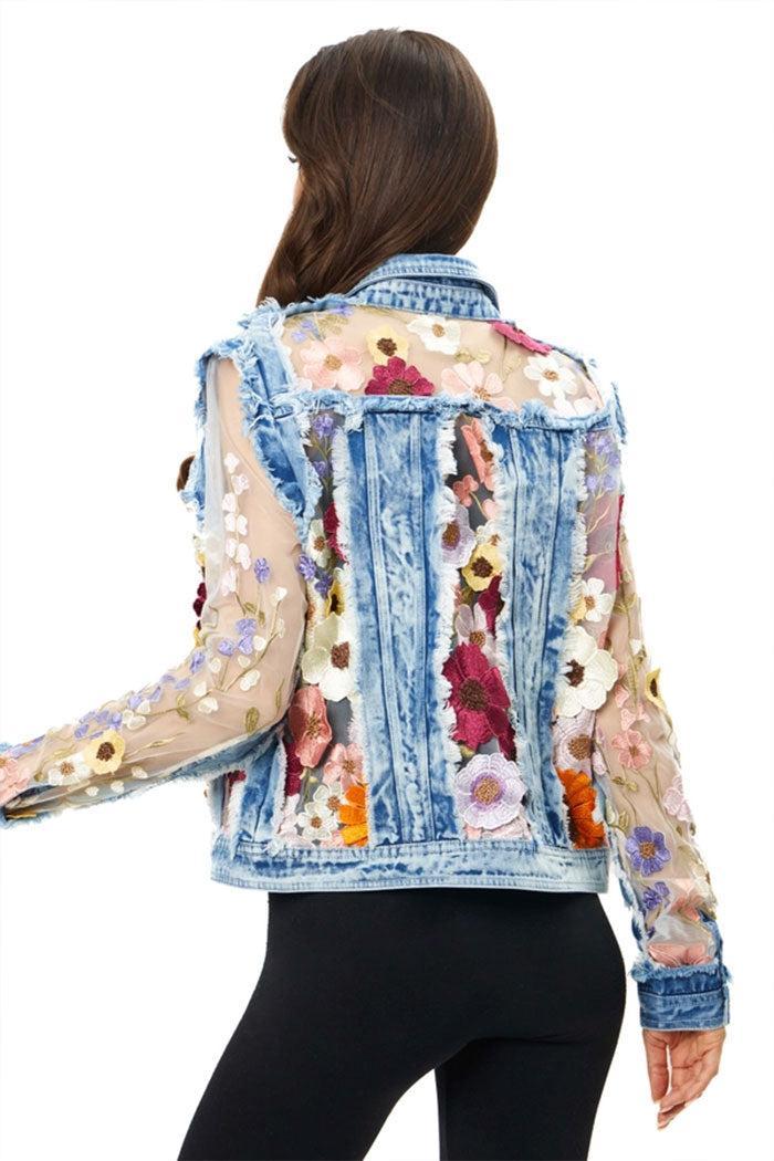Denim Lace Jacket with Floral Embroidery Product Image